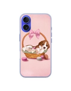 Coque iPhone 16 Chien Dog Panier Noeud Papillon Macarons...