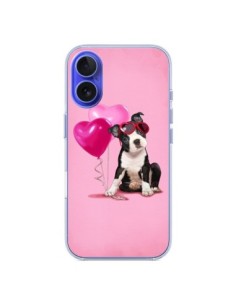 Cover iPhone 16 Cane Palloncino Occhiali Cuore Rosa -...