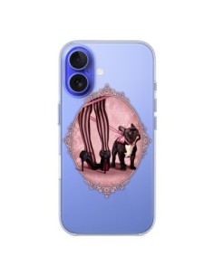 iPhone 16 Case Lady Jambes Dog Bulldog Dog Pink Polka...