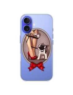 Coque iPhone 16 Lady Jambes Chien Bulldog Dog Pois Noeud...