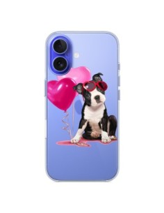 iPhone 16 Case Dog Dog Ballons Eyesali Heart Pink Clear -...