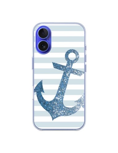 Coque iPhone 16 Ancre Bleu Navire - Monica Martinez