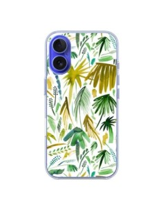 Coque iPhone 16 Brushstrokes Tropical Palms Green -...