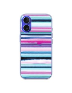 Coque iPhone 16 Degrade Stripes Watercolor Pink - Ninola...