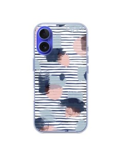 Coque iPhone 16 Watercolor Stains Stripes Navy - Ninola...