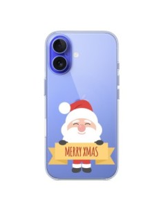 Coque iPhone 16 Père Noël Merry Christmas transparente -...