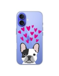 Coque iPhone 16 Bulldog Français Coeurs Chien...