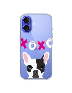 Coque iPhone 16 Bulldog Français XoXo Chien Transparente...