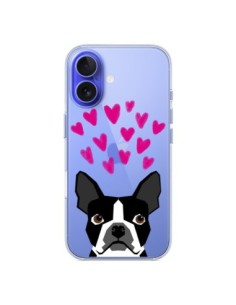 iPhone 16 Case Boston Terrier Hearts Dog Clear - Pet...