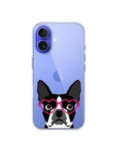 iPhone 16 Case Boston Terrier Eyes Hearts Dog Clear - Pet...
