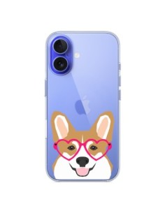 Cover iPhone 16 Cane Buffo Occhiali Cuori Trasparente -...