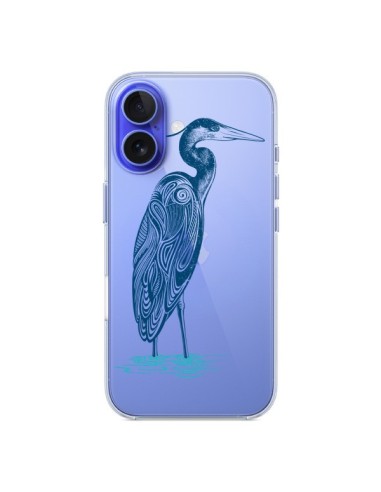 Cover iPhone 16 Heron Blu Uccello Trasparente - Rachel Caldwell