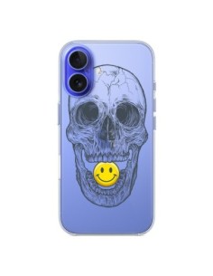Coque iPhone 16 Tête de Mort Smiley Transparente - Rachel...