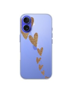 Coque iPhone 16 Coeur Falling Gold Hearts Transparente -...
