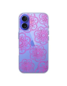 Coque iPhone 16 Pink Doodle Flower Mandala Rose Fleur...