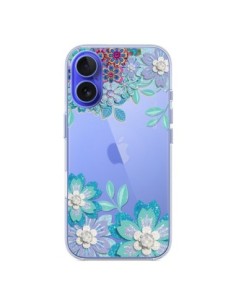 Coque iPhone 16 Winter Flower Bleu, Fleurs d'Hiver...