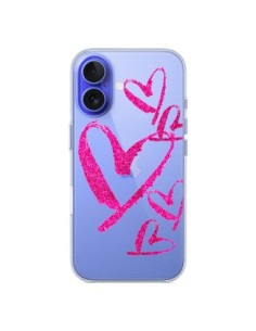Coque iPhone 16 Pink Heart Coeur Rose Transparente -...