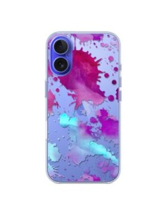 Cover iPhone 16 Splash Colorato Blu Viola Trasparente -...