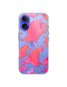 Coque iPhone 16 Watercolor Splash Taches Rose Orange...