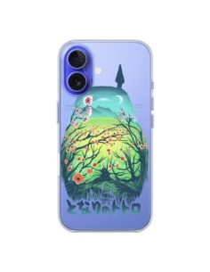 Cover iPhone 16 Totoro Manga Fiori Trasparente - Victor...