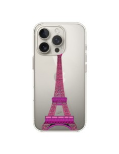Coque iPhone 16 Pro Tour Eiffel Rose Paris Transparente -...