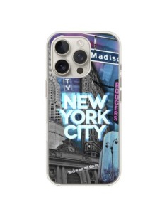 Coque iPhone 16 Pro New York City Buildings Bleu - Javier...