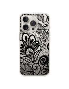 Cover iPhone 16 Pro Pizzo Fiori Flower Nero Trasparente -...