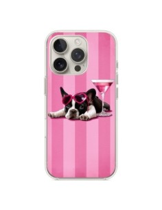 Coque iPhone 16 Pro Chien Dog Cocktail Lunettes Coeur...