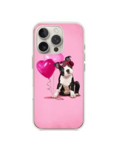 Coque iPhone 16 Pro Chien Dog Ballon Lunettes Coeur Rose...