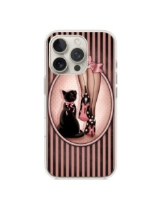 Coque iPhone 16 Pro Lady Chat Noeud Papillon Pois...