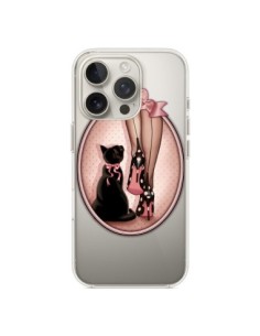 Cover iPhone 16 Pro Lady Gatto Papillon Pois Scarpe...