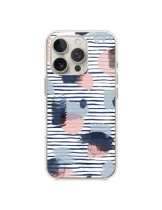 Coque iPhone 16 Pro Watercolor Stains Stripes Navy -...
