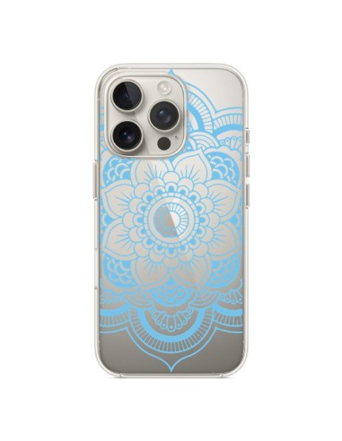 Coque iPhone 16 Pro Mandala Bleu Azteque Transparente - Nico