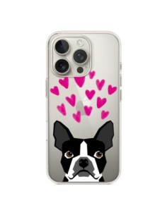 Cover iPhone 16 Pro Boston Terrier Cuori Cane Trasparente...