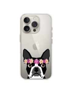 Coque iPhone 16 Pro Boston Terrier Fleurs Chien...