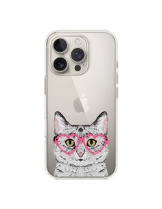 Cover iPhone 16 Pro Gatto Grigio Occhiali Cuori...