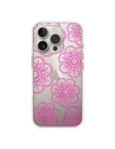 iPhone 16 Pro Case Doodle Mandala Pink Flowers Clear -...