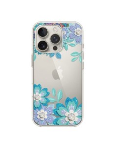 Coque iPhone 16 Pro Winter Flower Bleu, Fleurs d'Hiver...