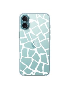 Cover iPhone 16 Plus Giraffa Mosaico Bianco Trasparente -...