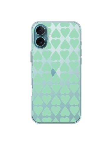 Coque iPhone 16 Plus Coeurs Heart Mint Bleu Vert Transparente - Project M