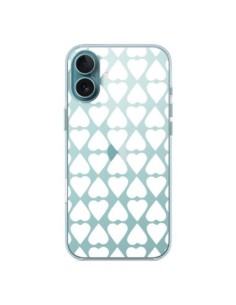 Coque iPhone 16 Plus Coeurs Heart Blanc Transparente -...