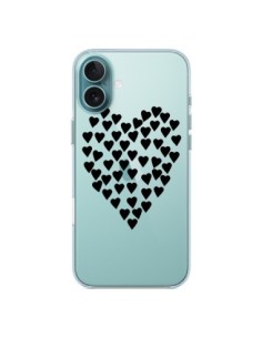 Cover iPhone 16 Plus Cuori Amore Nero Trasparente -...