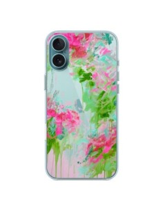 Coque iPhone 16 Plus Fleur Flower Rose Vert Transparente...