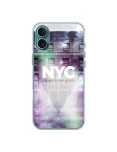 Cover iPhone 16 Plus I Love New York City Viola Verde -...