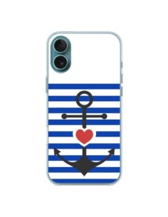 Coque iPhone 16 Plus Mariniere Encre Marin Coeur -...