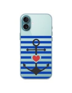 Coque iPhone 16 Plus Mariniere Ancre Marin Coeur...