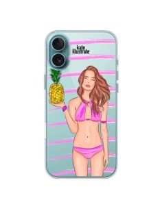 Cover iPhone 16 Plus Malibu Ananas Spiaggia Estate Rosa...