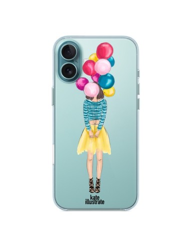 Cover iPhone 16 Plus Ragazza Palloncini Trasparente - kateillustrate