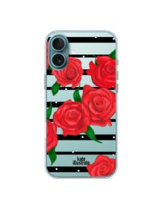 Cover iPhone 16 Plus Rosso Fiori Trasparente -...