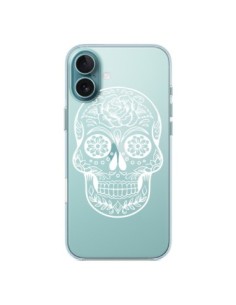 Coque iPhone 16 Plus Tête de Mort Mexicaine Blanche...
